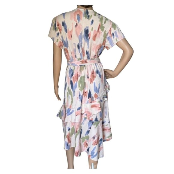 Sofia Jeans Sofia Vergara Ruffle Faux Wrap Midi Dress Size M Pastel Multicolor - Picture 10 of 13